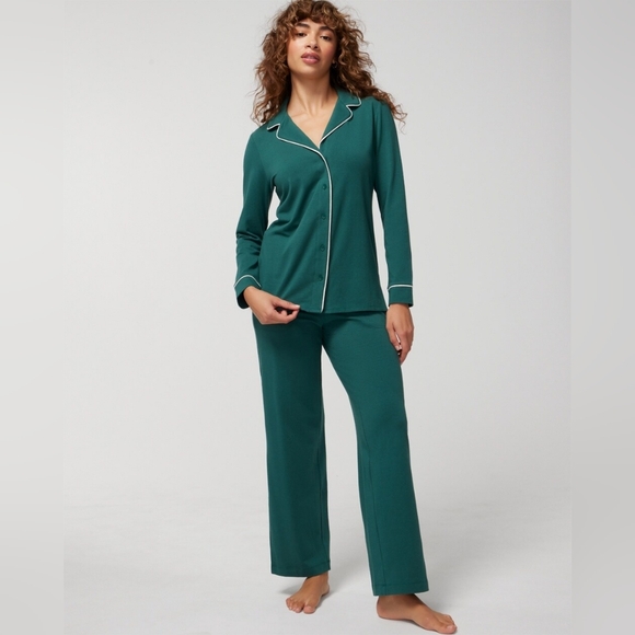 NWT Soma Embraceable Long-Sleeve Pajama Set Size small Dark Forest - Picture 1 of 4